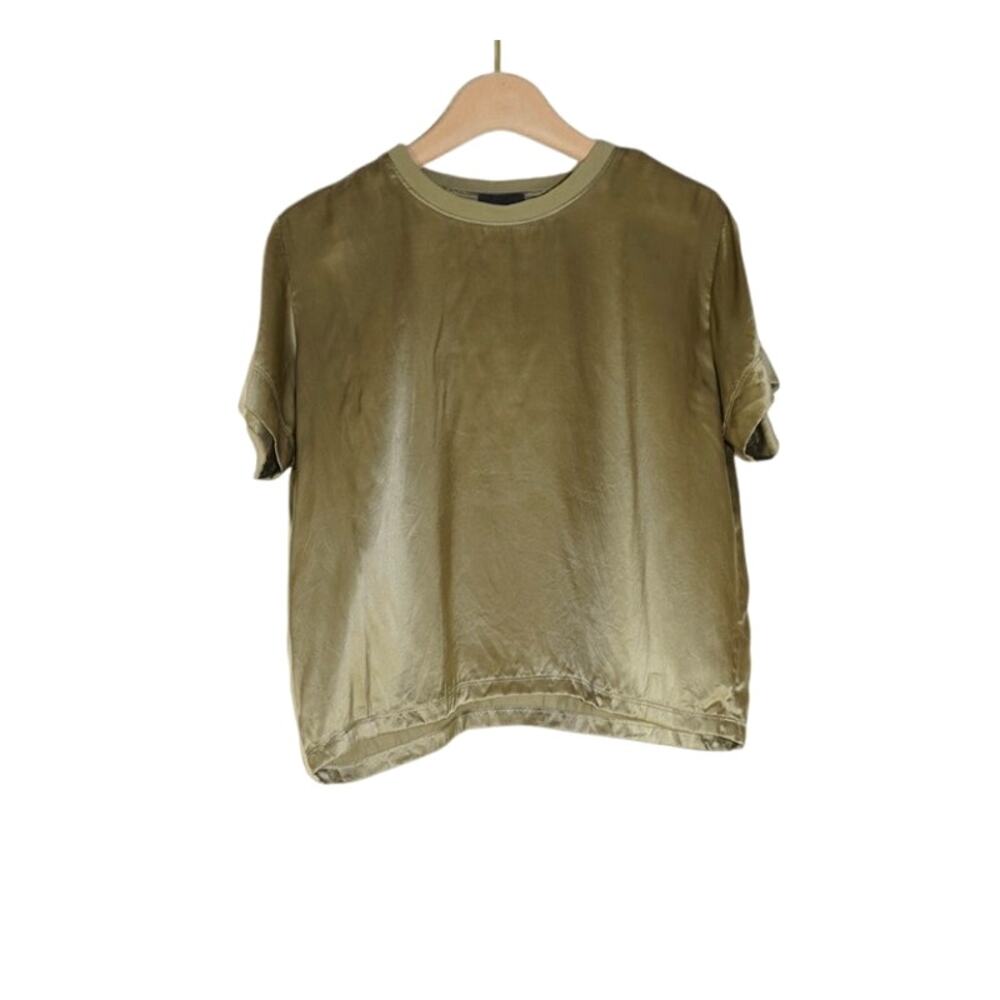 ATM Anthony Thomas Melillo - Round Neck Silk T-Shirt Top in Green / Size S